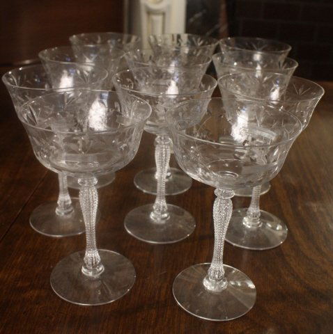 11 Antique C 1800's Etched Champagne Glasses (1 of 4)