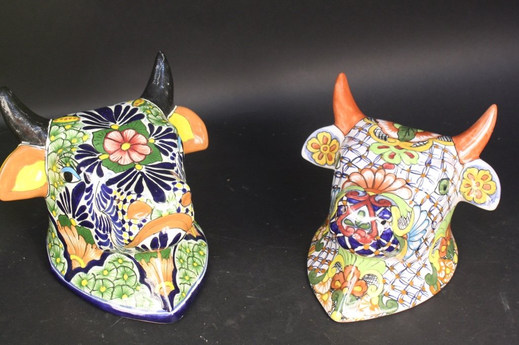 Two Hand Painted Ceramic Bull Head Planters (1 of 10)