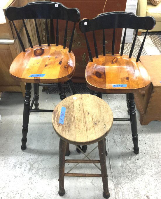 Pair Wooden Bar Chairs and Vintage Stool (1 of 5)