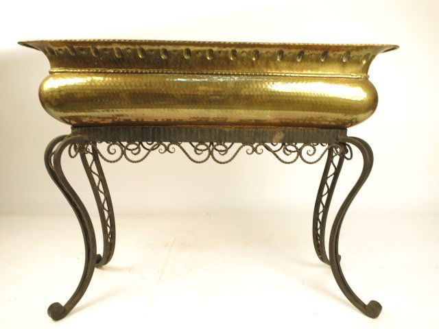 Vintage Brass Flower Planter on Wrought Iron base (1 of 7)