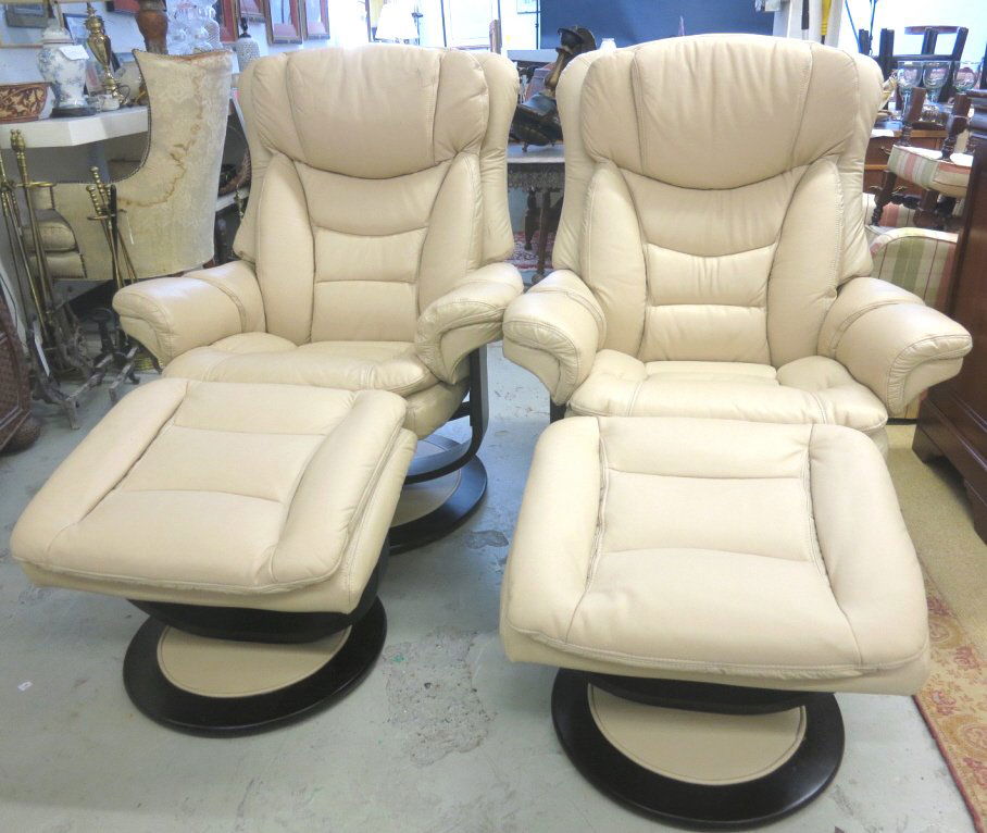 Pair of LANE Leather Armchairs with Ottomans (1 of 10)