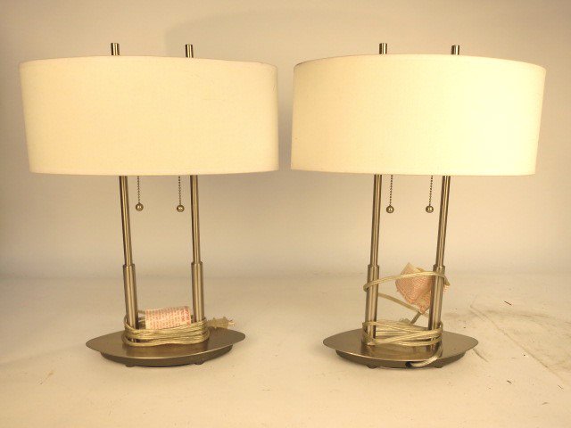 Pair Brushed Stainless Steel Mid Century Lamps (1 of 6)