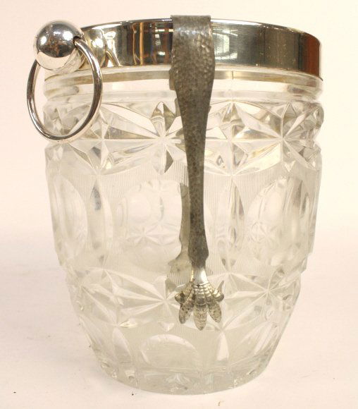 Vintage Glass Ice bucket with Silver Tongs (1 of 6)