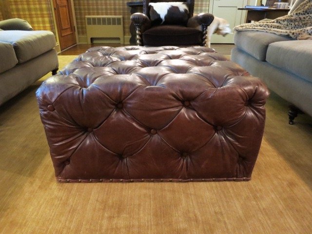 RALPH LAUREN CUSTOM Leather Tufted Ottoman (1 of 3)