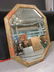Oval Octagon Framed Beveled Mirror Floral Motif
