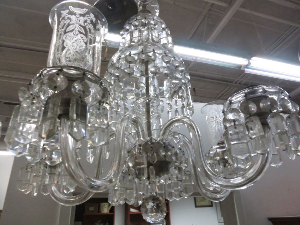 Antique Crystal Etched Glass Chandelier (1 of 9)