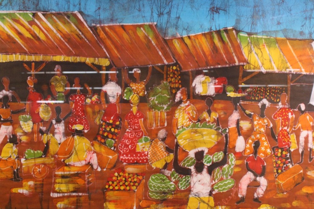 Framed Haitian market scene Batik Print (1 of 2)