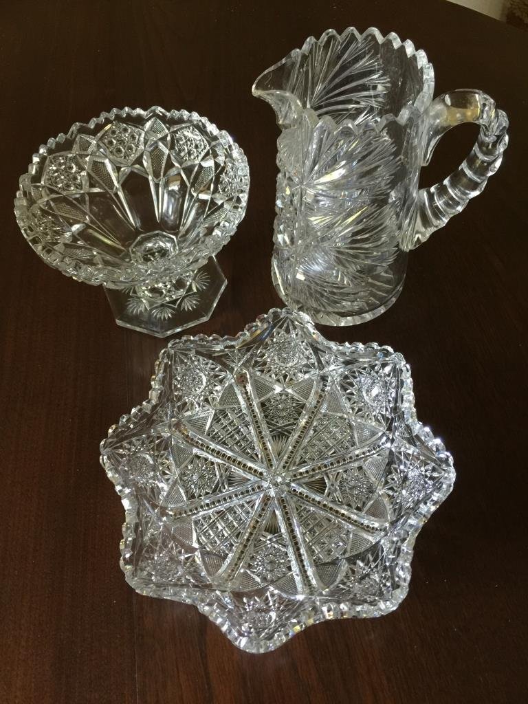 Antique Brilliant Hand Cut Crystal Three Piece Lot (1 of 6)