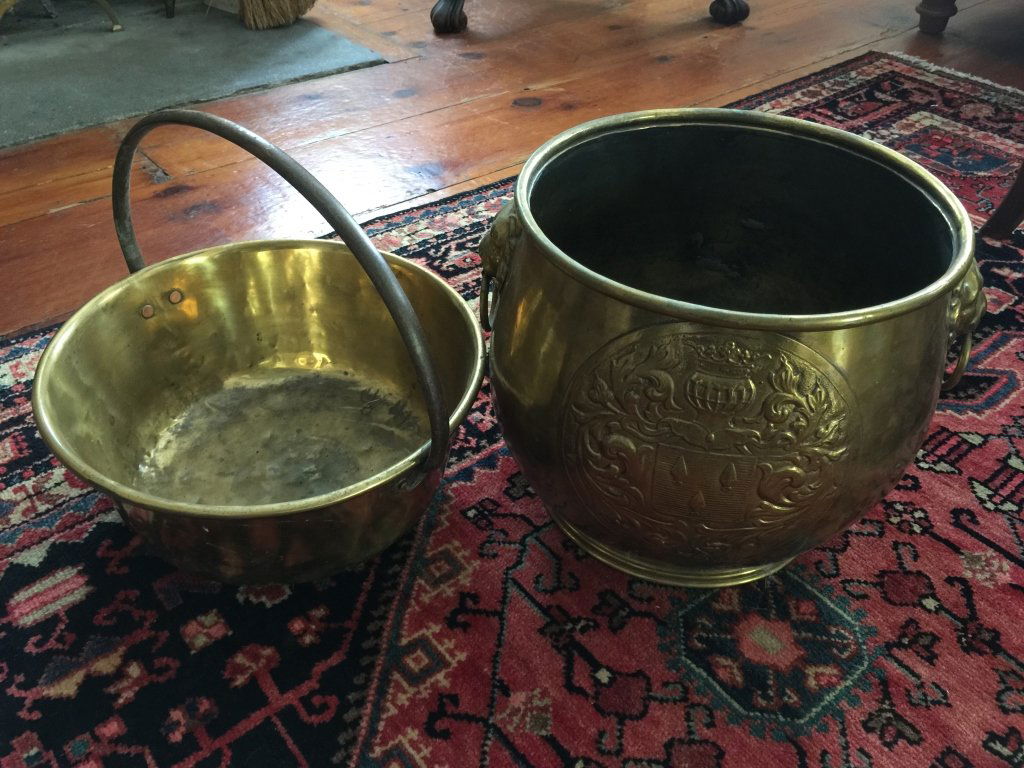 Antique Set of Two Brass Fireplace Pots (1 of 4)
