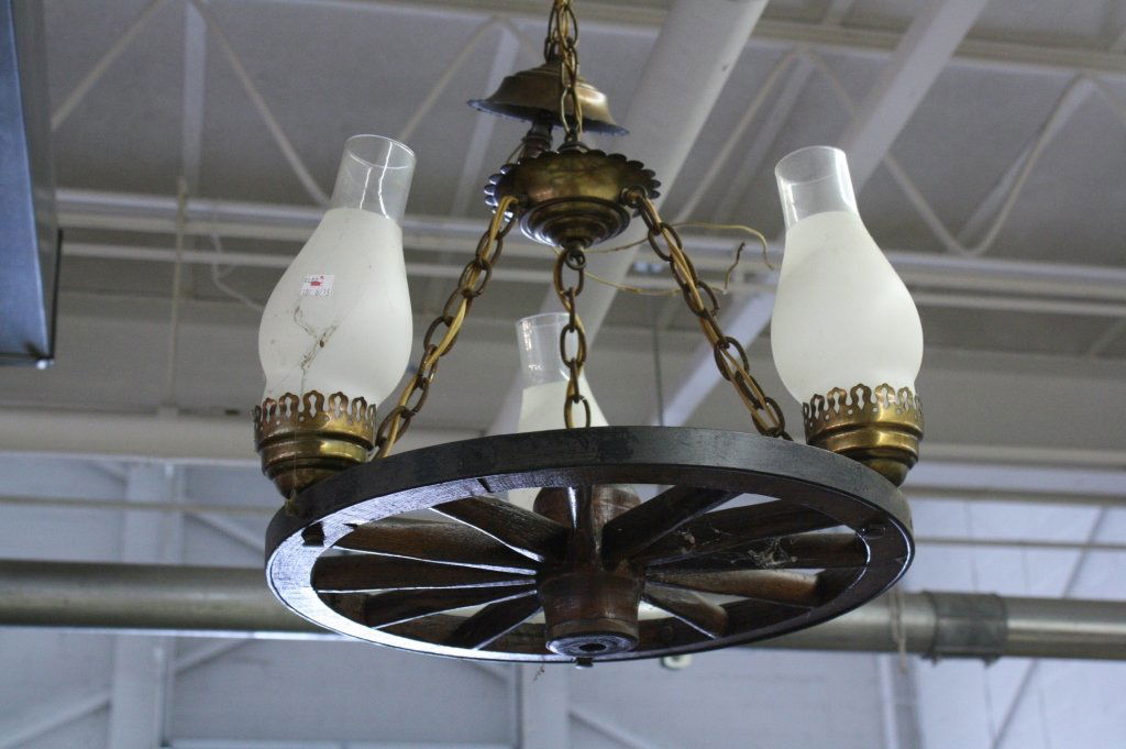 Vintage Wagon wheel shaped chandelier amber crysta (1 of 3)