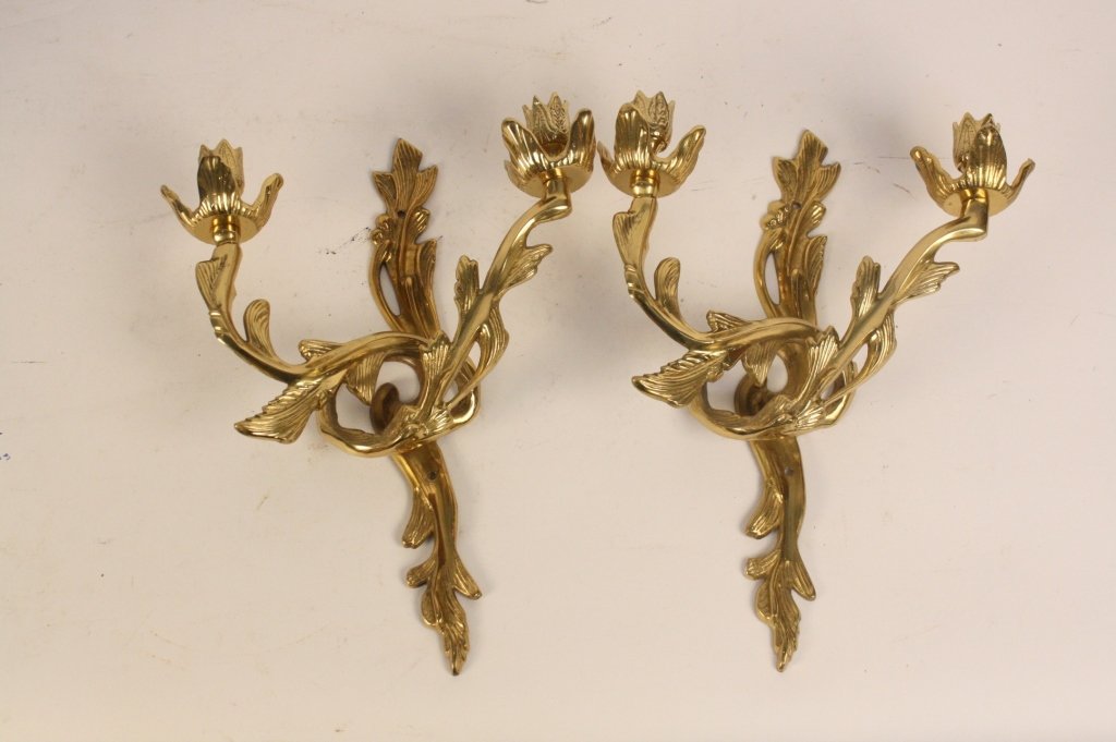 Pair Brass Two arm Candle wall sconces (1 of 8)