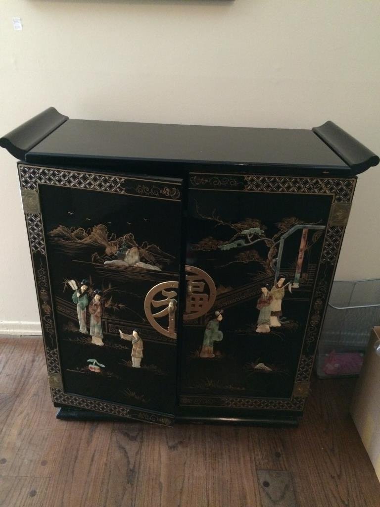 Asian Black Lacquer Hand Painted Dry Bar (1 of 3)