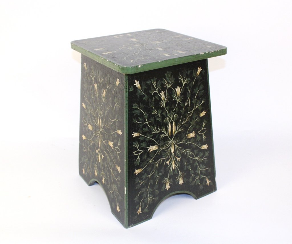 Contemporary Arts and Crafts Style Painted Stool: A contemporary painted arts and crafts style stool. Measures 12 x 12 x 17 inches.