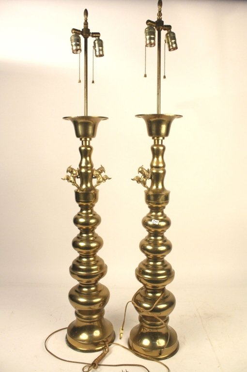 Pair Brass Lamps with Gargoyle Foo Dog Motif (1 of 5)