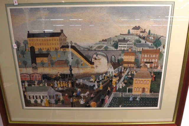 Framed Print of Colonial Town Scene (1 of 6)