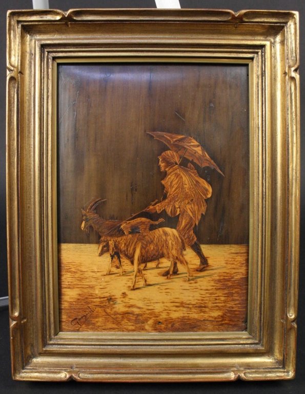 Antique French Pastoral Marquetry Painting (1 of 5)