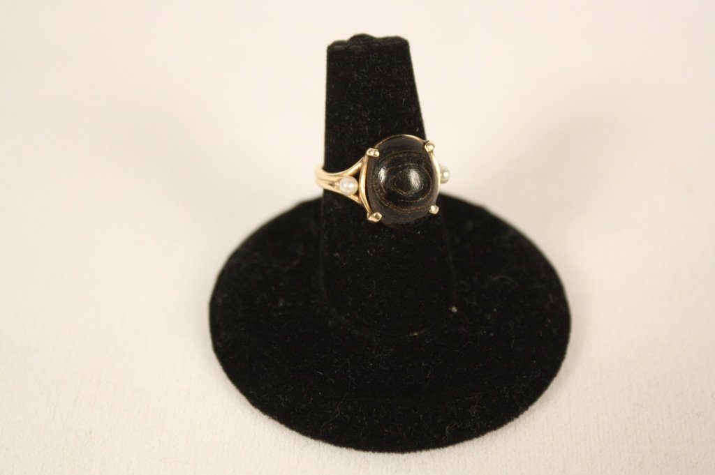Antique Victorian Gold Ebony Pearl Ring c. 19th c. (1 of 2)