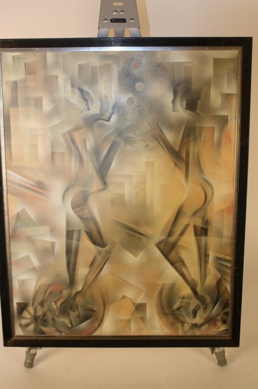 Vintage Futurist Cubist Oil on Canvas c. 1980s: A vintage Futurist/Cubist style painting c. 1980s. Measures roughly 24 x 30