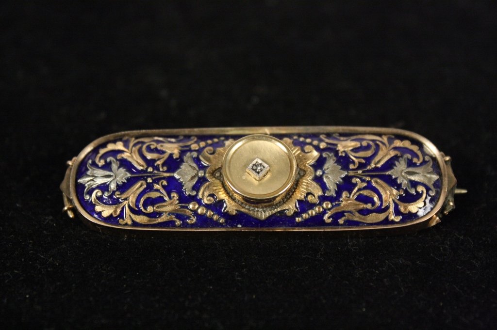 Antique Victorian Diamond Enamel Brooch c. 19th c. (1 of 3)