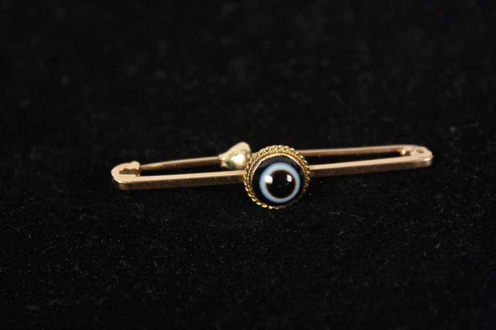 Victorian 9ct Gold Scottish Banded Agate Bar Pin (1 of 1)