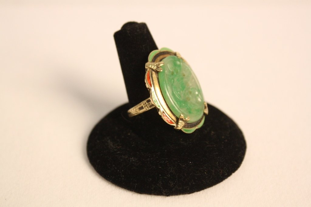 Victorian 14kt Gold Enamel Jade Ring c. 19th c. (1 of 6)