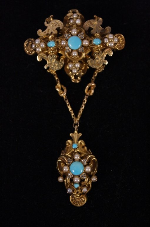 Victorian Gold Diamond Studded Pearl Brooch (1 of 6)