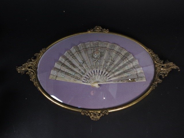 Antique Victorian Painted Fan in Gilded Frame (1 of 7)