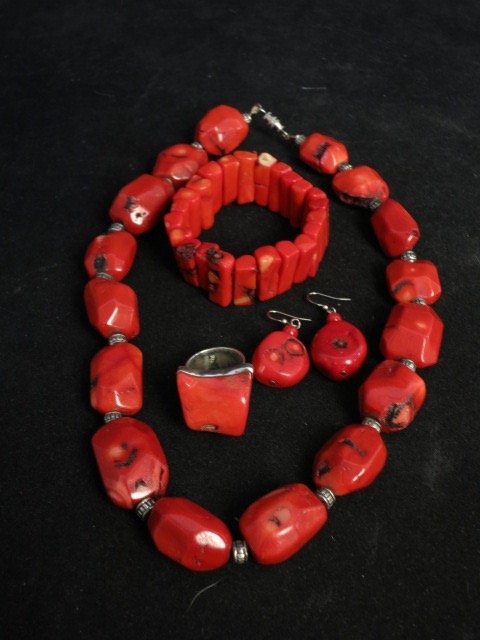 Vintage Lot of Southwestern Sterling Coral Jewelry (1 of 4)