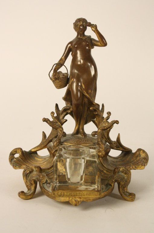 Antique Bronze Figural Inkwell c. 19th c. (1 of 5)