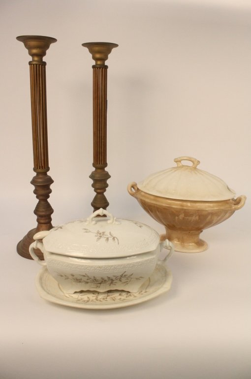 Pair Bronze Candlesticks with set of Soup Tureens (1 of 10)