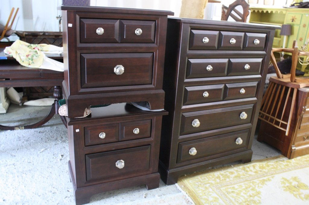 Pair of Nightstands and Chrome Hardware High Boy (1 of 10)