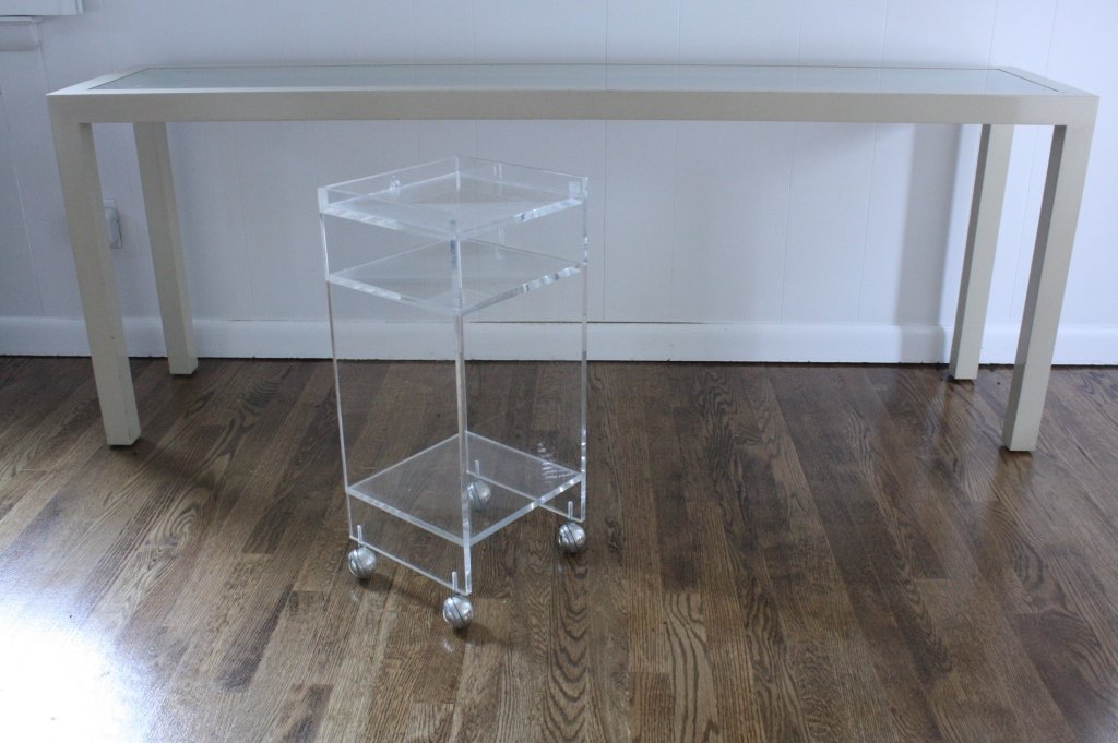 Mid Century Glass Table w Acrylic Stand on Casters (1 of 10)