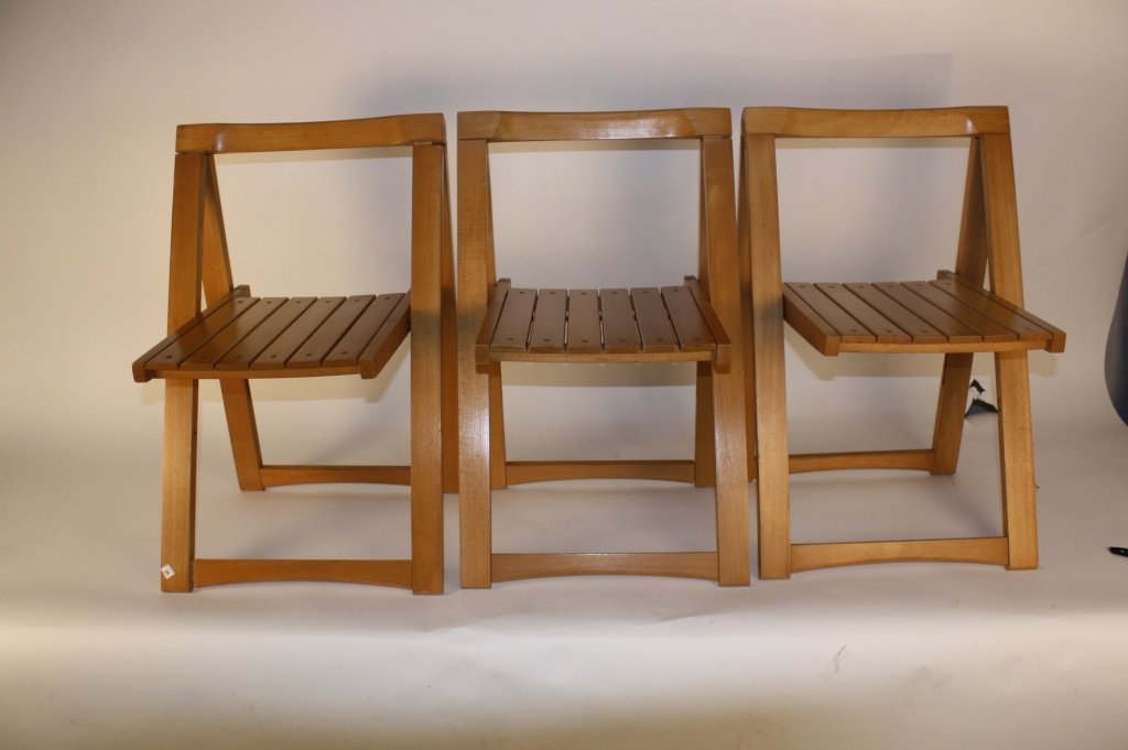 Set Of Three Slatted Wood Folding Chairs (1 of 7)