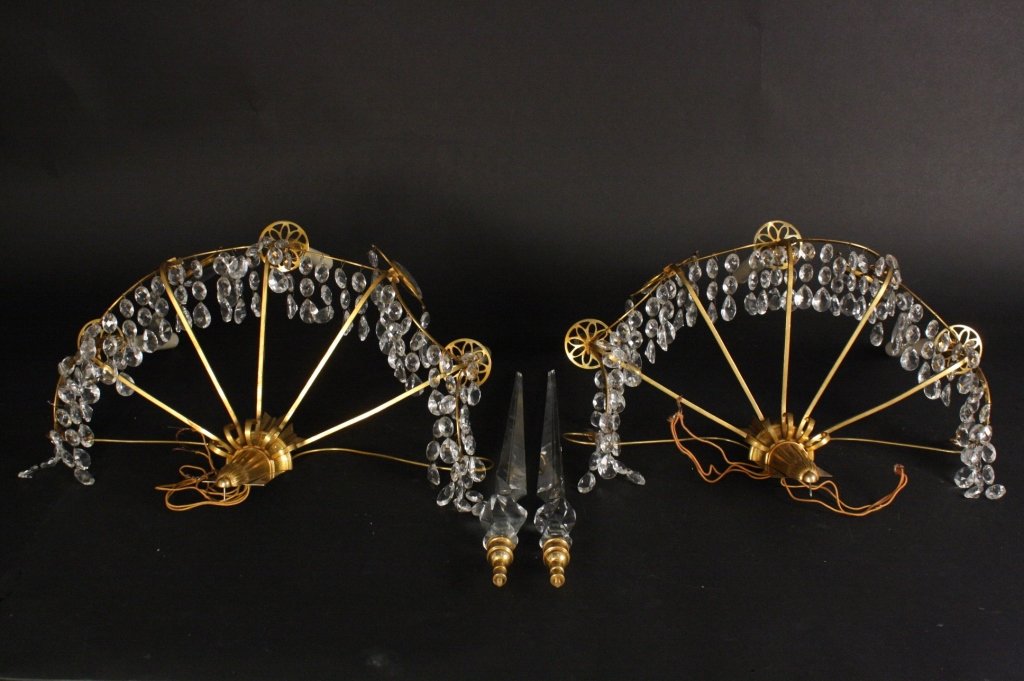 Pair Large Glitzy Gold and Crystals Wall Sconces (1 of 9)