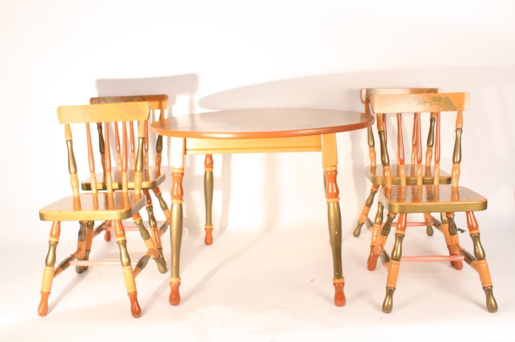 Vintage Hand Painted Child's Table and Four Chairs (1 of 7)