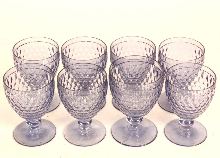 Set of 8 Blue VILLEROY and BOCH Cut Crystal Stem (1 of 5)