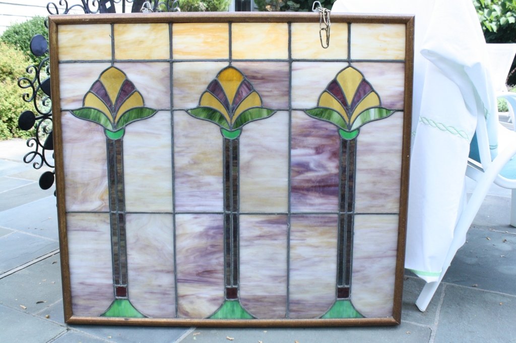 Period Art Nouveau Stained Glass Copper Framed (1 of 4)