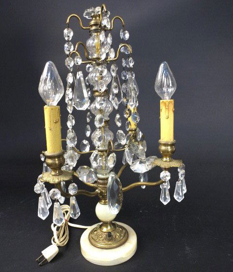 Vintage Table Top Hanging Crystal Candelabra Lamp (1 of 10)