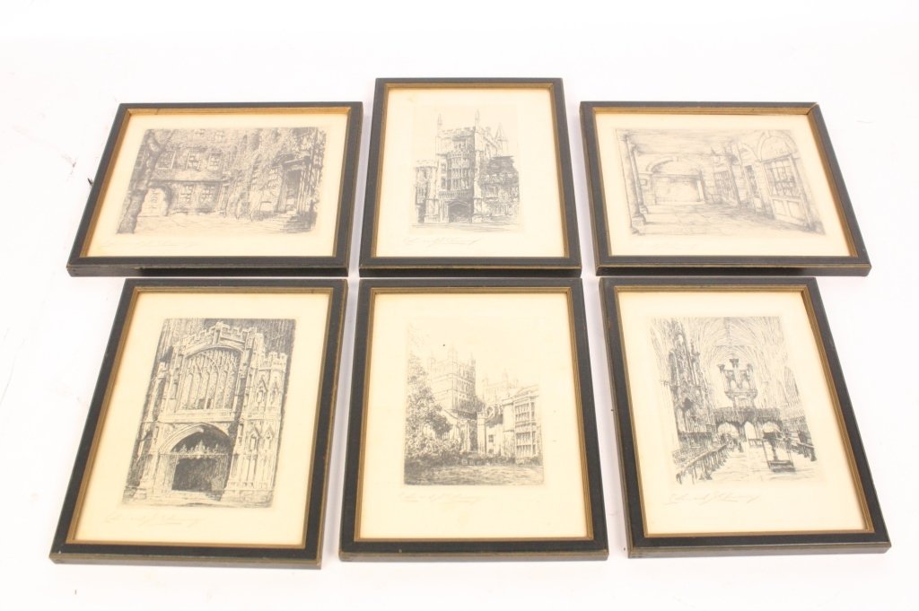 Set of 6 EDWARD J CHERRY Signed Pencil Etchings (1 of 10)