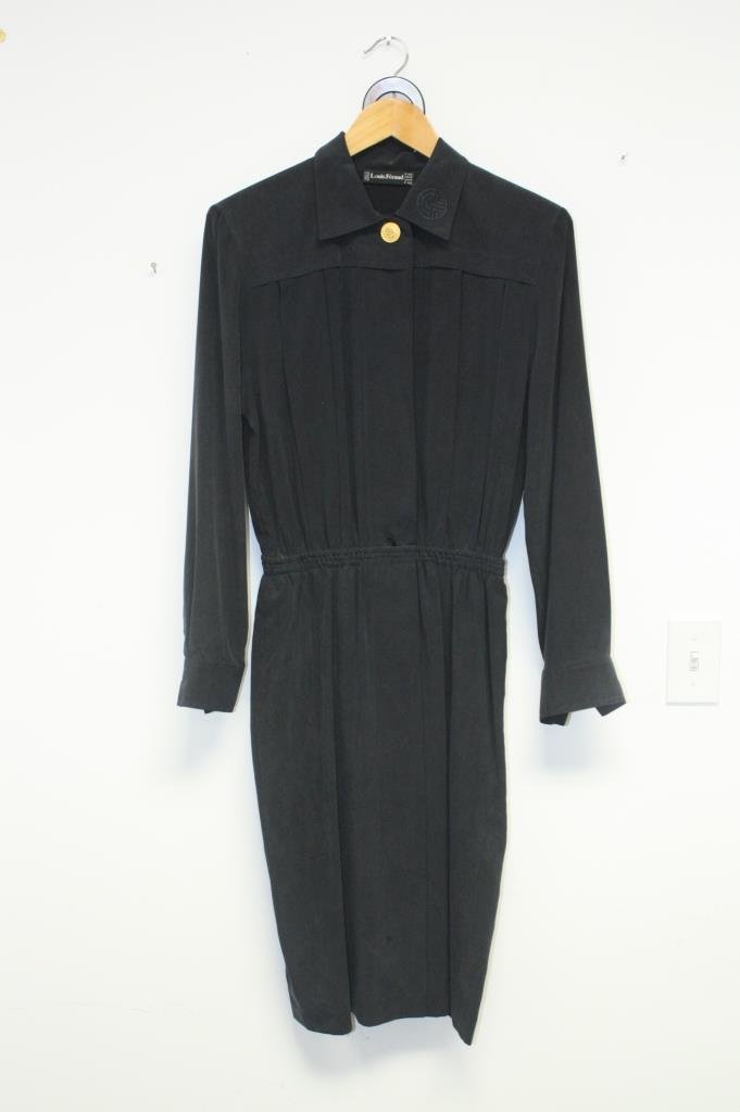 LOUIS FERAUD Vintage Designer Dress: LOUIS FERAUD vintage dress US Size 10. Made in Germany. Long sleeve with belt Navy silk with gold buttons.