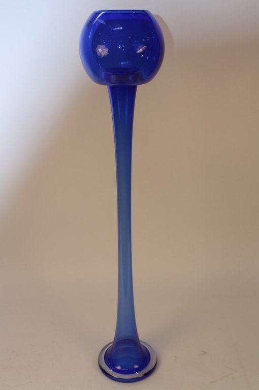 Modern Blue Art Glass Globe on Stand: Brilliant blue.