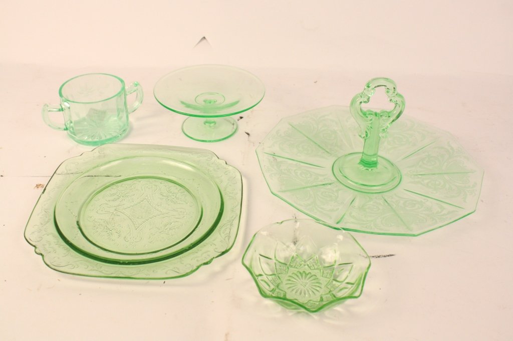 Group Lot of Etched Green Depression Glass (1 of 7)