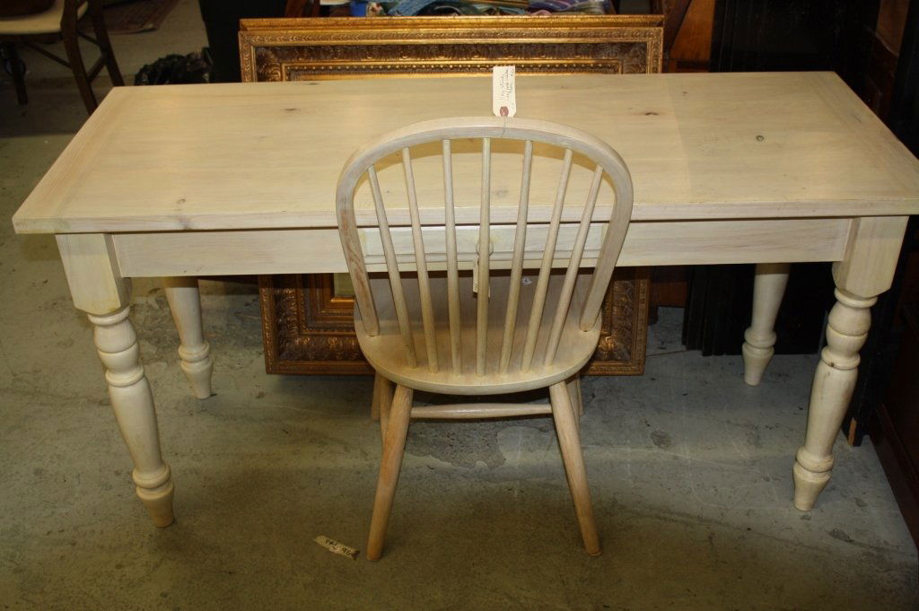 Pickled Pine Farm Table with Drawer and Chair (1 of 8)