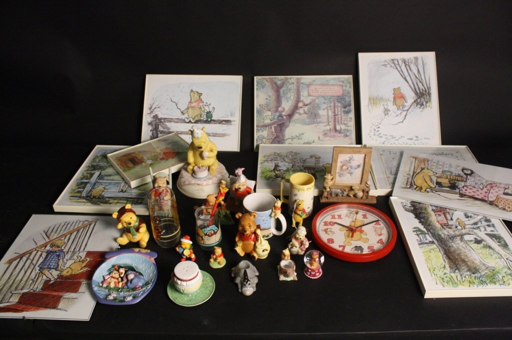 Winnie The Pooh Memorabilia: Large collection of Winnie The Pooh memorabilia. Clocks, ornaments, pictures ect.