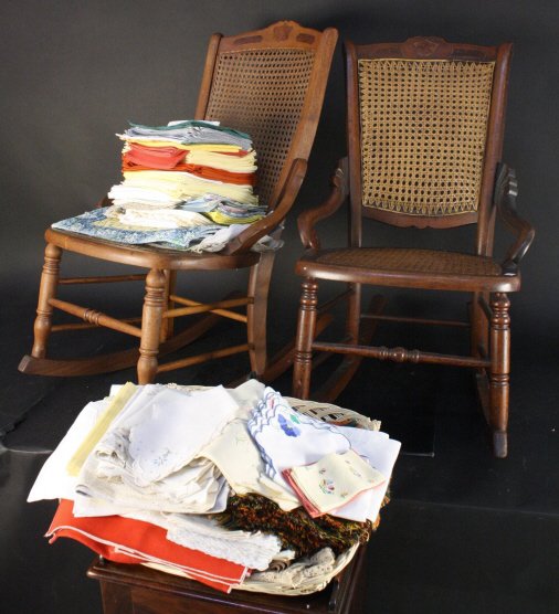 Set of Vintage Childrens' Rockers and Table Linens (1 of 6)