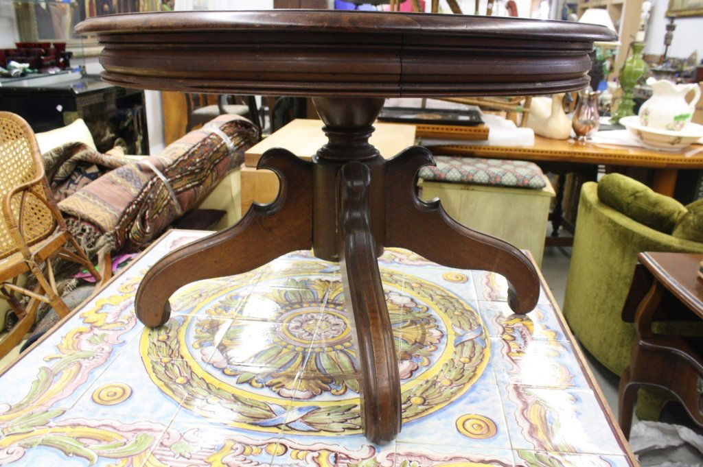 Vintage Round Walnut Pedestal Side Table (1 of 6)