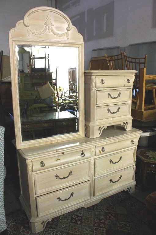 Country French Dresser Mirror and Night Stand (1 of 10)
