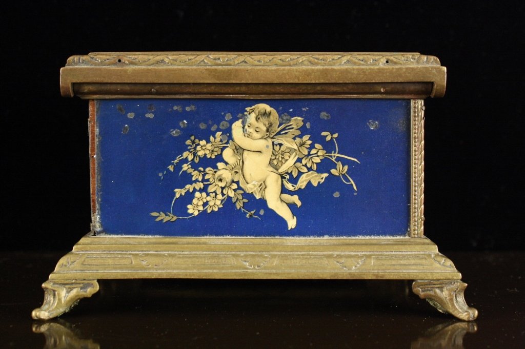 Antique Wood Bronze Ormolu painted footed Box (1 of 7)