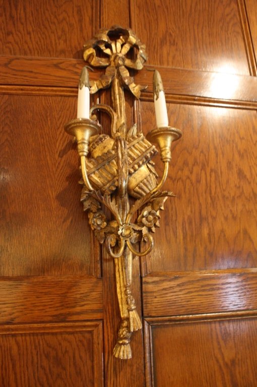 Antique Gilded Carved Wood Wall Candle Sconces (1 of 9)