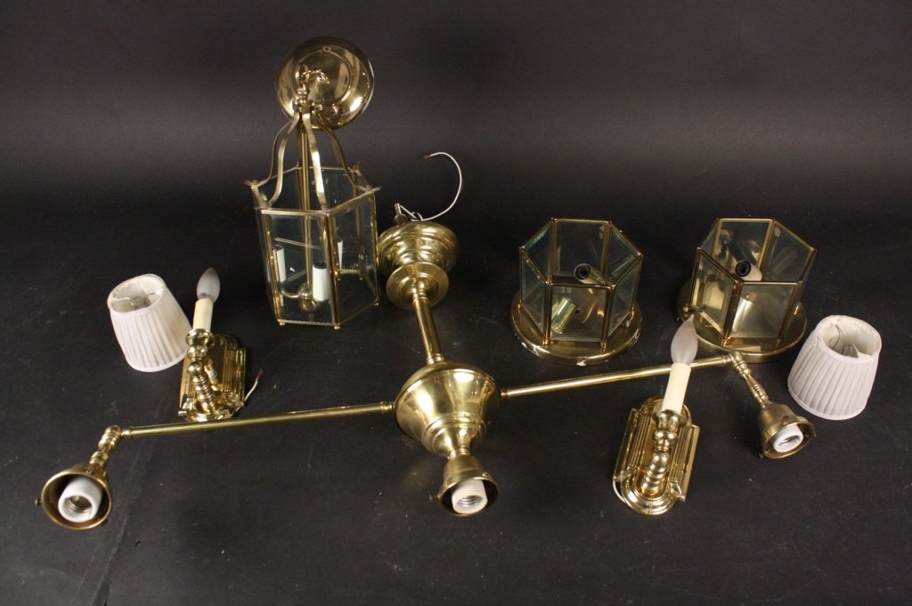 Set of Brass and Glass Lantern Style Fixtures (1 of 1)
